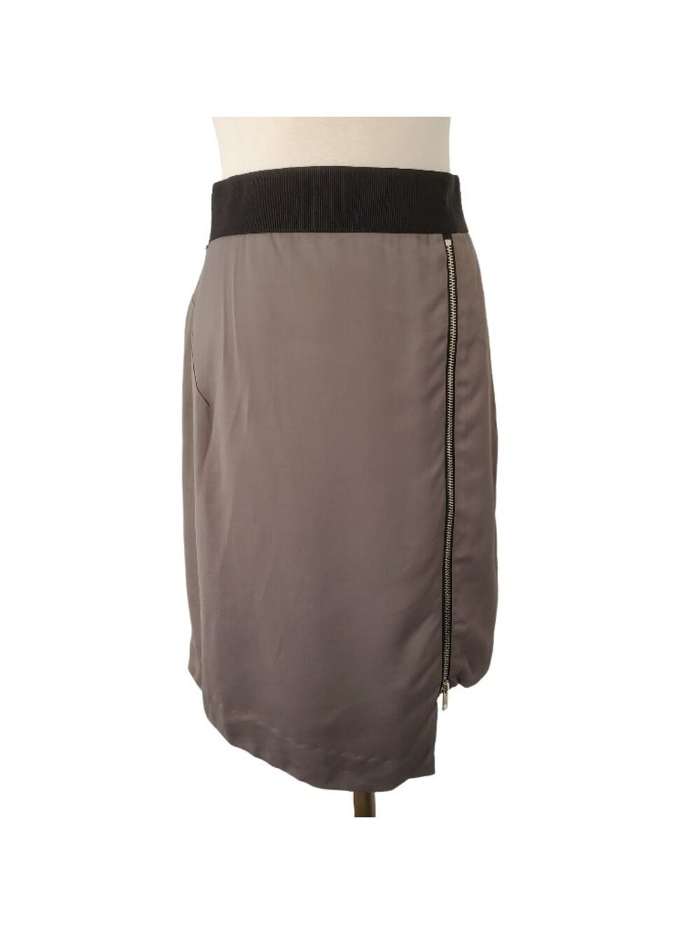 Milly of New York Pencil Skirt Sz 10 Asymmetrical Zip Gray Black Viscose Y2K USA